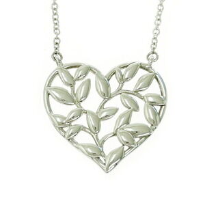 TIFFANY Co Silver Olive Leaf Heart Necklace
